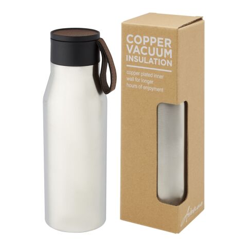 Ljungan 500 ml vakuumisolerad kopparflaska i rostfritt stål med PU-läderrem och lock Silver