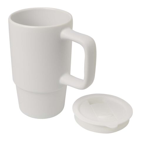 Carter 450 ml keramisk mugg med plastlock Standard | Vit | Inget reklamtryck | Inte tillgängligt | Inte tillgängligt