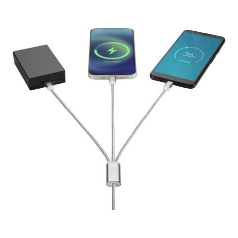 Versatile 3-i-1 laddningskabel med dubbla ingångar Standard | Silver | Inget reklamtryck | Inte tillgängligt | Inte tillgängligt