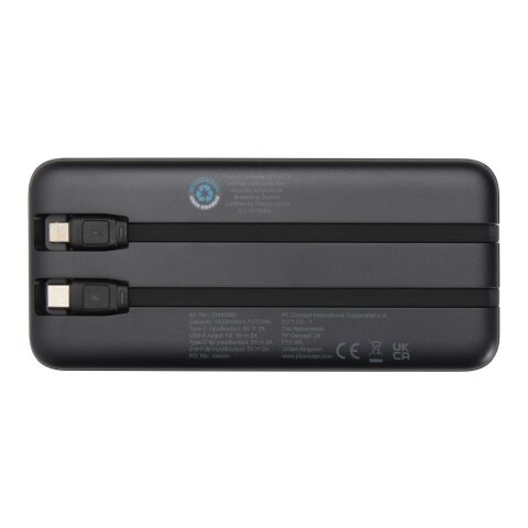 Adhil 10 000 mAh 10 W powerbank av återvunnen plast med två inbyggda kablar Standard | Svart | Inget reklamtryck | Inte tillgängligt | Inte tillgängligt