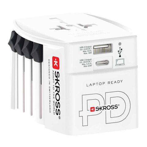 SKROSS® MUV AC65PD världsadapter med USB-C-kabel  vit