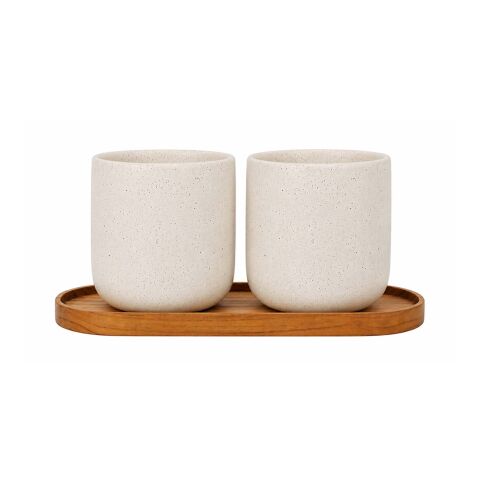 Originalhome Set med oval träbricka och keramikmuggar 150 ml Trä