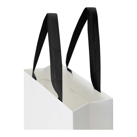 Smartfold 230 g/m² papperspåse med satinhandtag och glansig laminering – 24 x 10 x 24 cm Svart / Blå