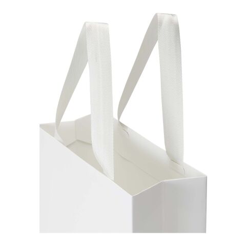 Smartfold 230 g/m² papperspåse med satinhandtag och glansig laminering – 24 x 10 x 32 cm vit