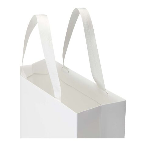 Smartfold 230 g/m² papperspåse med satinhandtag och glansig laminering – 31 x 12 x 31 cm vit