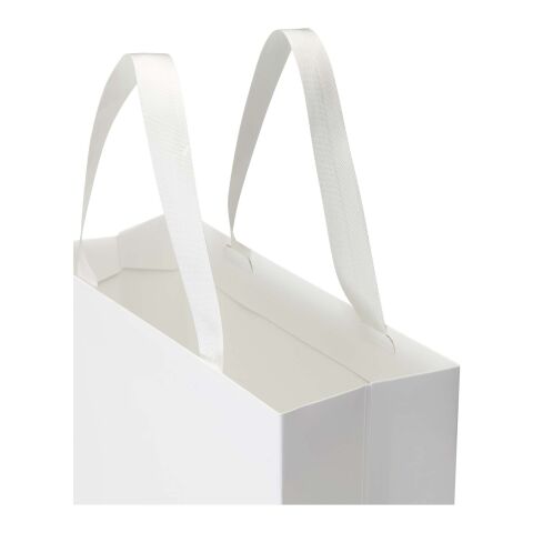 Smartfold 230 g/m² papperspåse med satinhandtag och matt laminering – 31 x 12 x 39 cm vit