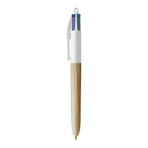 BIC® 4 Colours Wood Style vit-beige | 1-färgat Skärmtryck | Pennkropp-Höger klips | 30.00 mm x 43.00 mm