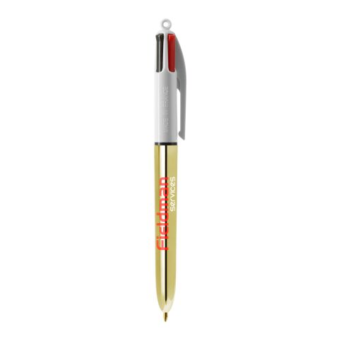 BIC® 4 Colours Shine kulpenna vit-guld | 1-färgat Skärmtryck | Pennkropp-klips centrerad | 30.00 mm x 43.00 mm