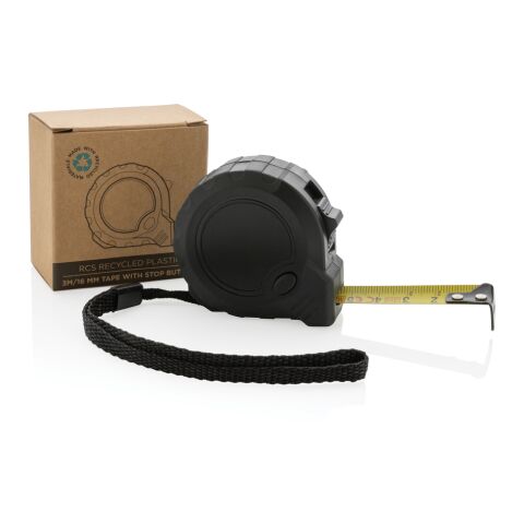 RCS återvunnen plast 3M/16mm måttband med stoppknapp svart | Inget reklamtryck | Inte tillgängligt | Inte tillgängligt