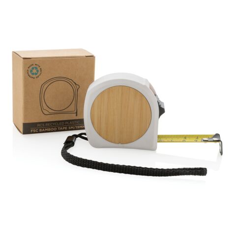 RCS återvunnen plast FSC® bambu måttband 5M/19mm vit | Inget reklamtryck | Inte tillgängligt | Inte tillgängligt