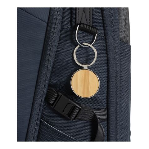 Rund nyckelring i RCS återvunnen zinklegering med bambu silver-brun | Inget reklamtryck | Inte tillgängligt | Inte tillgängligt