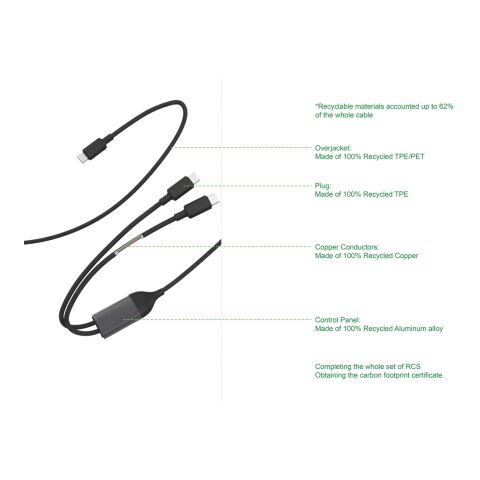 Terra 100 W RCS-kabel med dubbel USB-C-utgång svart-grå