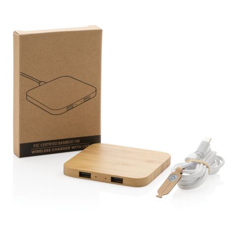 5W trådlös laddare med USB i FSC certifierad bambu brun | Inget reklamtryck | Inte tillgängligt | Inte tillgängligt