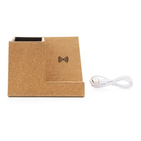 Kork 5W trådlös laddare med pennhållare brun | Inget reklamtryck | Inte tillgängligt | Inte tillgängligt