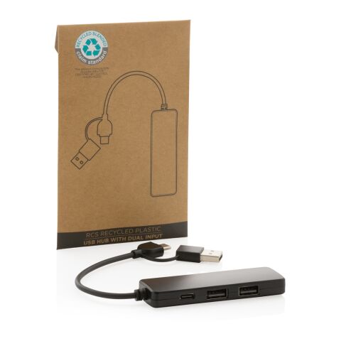 USB hub i RSC återvunnen plast med dubbel input svart | Inget reklamtryck | Inte tillgängligt | Inte tillgängligt