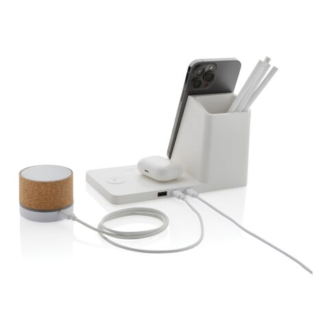 Ontario RCS plast &amp; bambu 15W 3-i-1 trådlös laddare vit | Inget reklamtryck | Inte tillgängligt | Inte tillgängligt