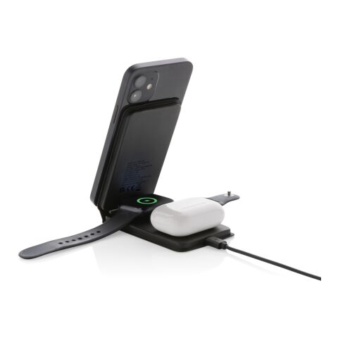 Swiss Peak 15W 3-i-1 magnetisk trådlös laddare RCS rPU svart | Inget reklamtryck | Inte tillgängligt | Inte tillgängligt