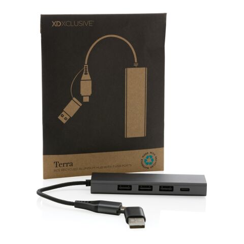 Terra hub med 3 USB portar i RCS återvunnen aluminium grå | Inget reklamtryck | Inte tillgängligt | Inte tillgängligt