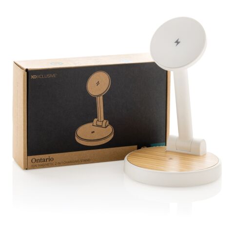 Ontario 15W magnetiskt 2 i 1 laddningsställ i RCS rplast vit | Inget reklamtryck | Inte tillgängligt | Inte tillgängligt