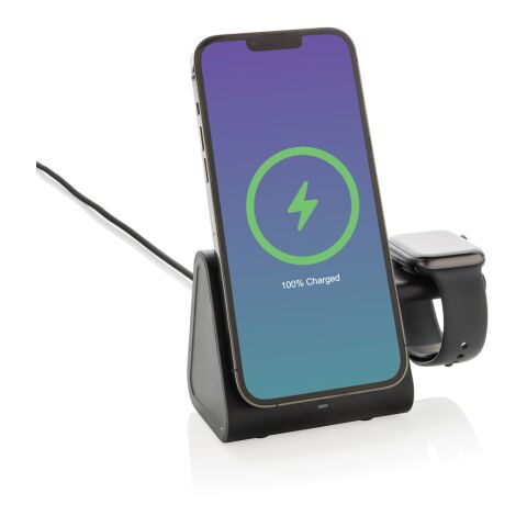 Powerbase 3-i-1-laddare med powerbank i RCS återvunnen plast svart | Inget reklamtryck | Inte tillgängligt | Inte tillgängligt