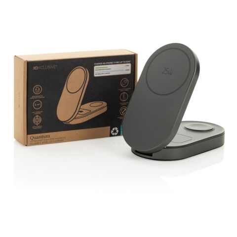 Quantom ultrasnabb 3-i-1 hopfällbar trådlös laddare grå-svart | Inget reklamtryck | Inte tillgängligt | Inte tillgängligt