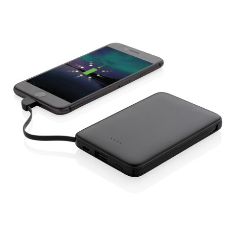 5.000 mAh powerbank i fickformat med integrerade kablar svart