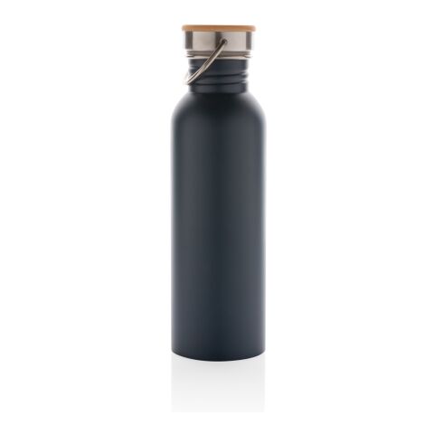 Modern stainless steel flaska med bambulock blå