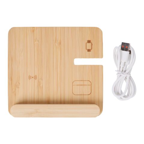 Wireless charger Tribu | Recycled bamboo | 3-in-1 Brun