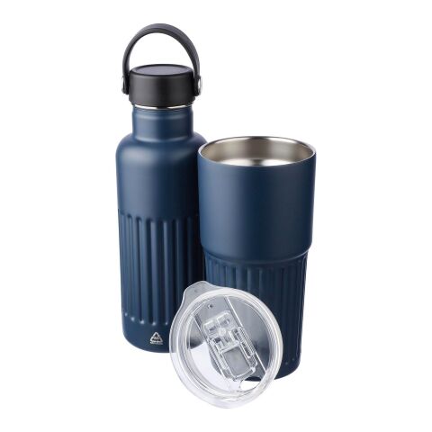 Recycled stainless steel double-walled drinking mug (500 ml) Kael Blå