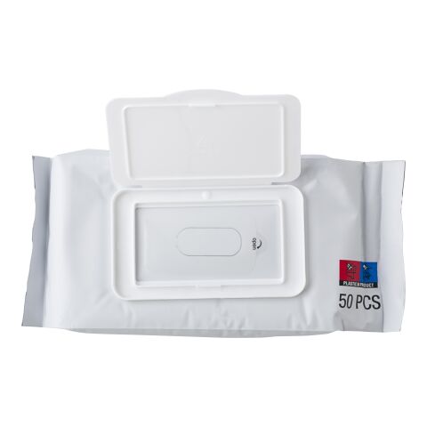 Förpackning med 50 st våtservetter (75 % alkohol). Vit | Inget reklamtryck | Inte tillgängligt | Inte tillgängligt