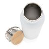 Modern stainless steel flaska med bambulock Vit | Inget reklamtryck | Inte tillgängligt | Inte tillgängligt