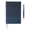 Recycled PU notebook (A5) and ballpen set Tarek Blå