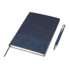 Recycled PU notebook (A5) and ballpen set Tarek Blå