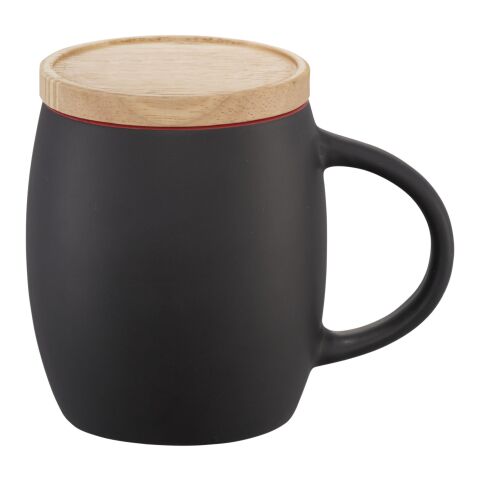 Hearth keramisk mugg med trä lock/fat Svart-Röd