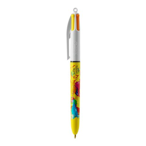 BIC® 4 Colours Sun kulpenna vit-gul | 1-färgat Skärmtryck | Kork-Kork baksida | 22.00 mm x 10.00 mm