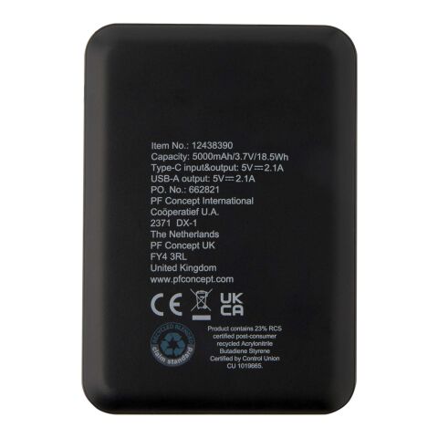 Asama 5 000 mAh Type C-powerbank i återvunnen plast Svart