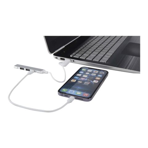 Alkaid 4-portars USB-A- och Typ-C-hubb med dubbla ingångar av återvunnen aluminium Standard | Silver | Inget reklamtryck | Inte tillgängligt | Inte tillgängligt