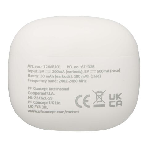 Alterf True Wireless Bluetooth®-öronsnäckor av återvunnen plast med öronproppar av silikon Standard | Vit | Inget reklamtryck | Inte tillgängligt | Inte tillgängligt