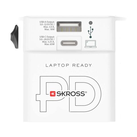 SKROSS® MUV AC65PD världsadapter med USB-C-kabel  vit