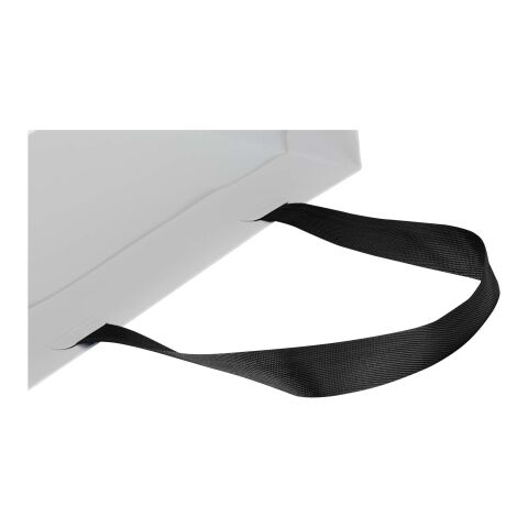 Smartfold 230 g/m² papperspåse med satinhandtag och glansig laminering – 24 x 10 x 24 cm Svart / Blå