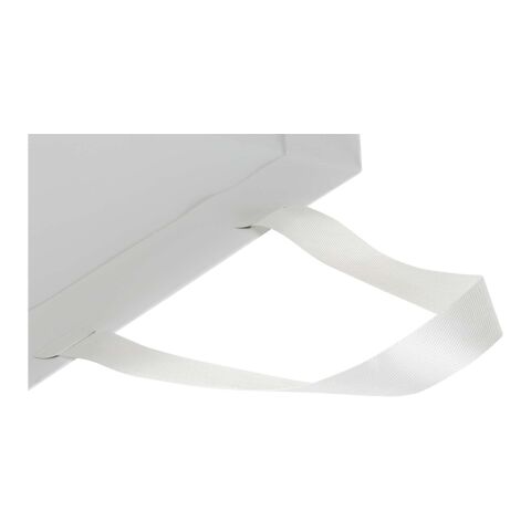Smartfold 230 g/m² papperspåse med satinhandtag och glansig laminering – 24 x 10 x 32 cm vit