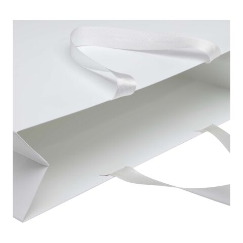 Smartfold 230 g/m² papperspåse med satinhandtag och glansig laminering – 42 x 12 x 35 cm vit