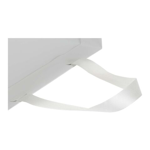 Smartfold 230 g/m² papperspåse med satinhandtag och matt laminering – 24 x 10 x 24 cm vit