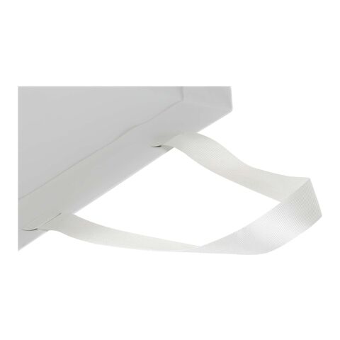 Smartfold 230 g/m² papperspåse med satinhandtag och matt laminering – 31 x 12 x 39 cm vit