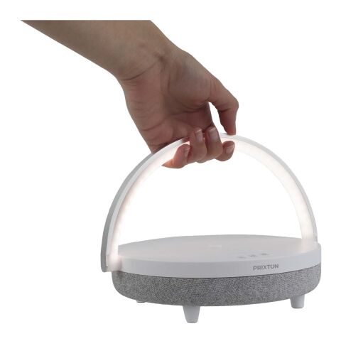 Prixton 4-i-1 Bluetooth®-högtalare på 10 W med LED-lampa och trådlös laddningsbas Standard | vit | Inget reklamtryck | Inte tillgängligt | Inte tillgängligt