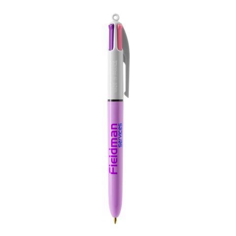 BIC® 4 Colours Fashion kulpenna vit-Purple pastel | 1-färgat Skärmtryck | Pennkropp-Klips centrerad | 30.00 mm x 43.00 mm