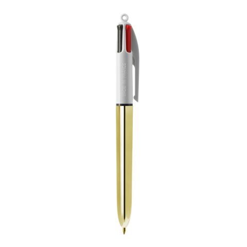 BIC® 4 Colours Shine kulpenna vit-guld | 1-färgat Skärmtryck | Pennkropp-klips centrerad | 30.00 mm x 43.00 mm