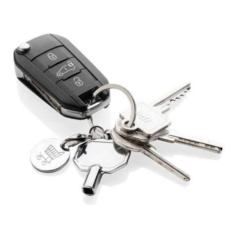 Nyckelring med kundvagnspolett i RCS återvunnen zinklegering silver | Inget reklamtryck | Inte tillgängligt | Inte tillgängligt