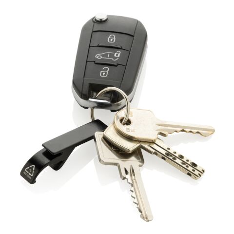 Flask- och konservöppnare i RCS återvunnet aluminium svart | Inget reklamtryck | Inte tillgängligt | Inte tillgängligt