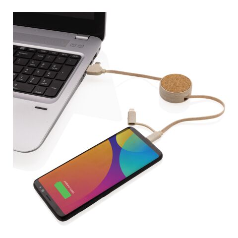 Kork och vete 6-i-1 utdragbar kabel brun | Inget reklamtryck | Inte tillgängligt | Inte tillgängligt